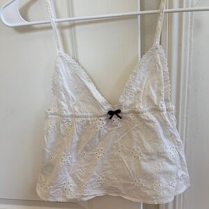 Edikted White Eyelet Lace Trim Tank Top